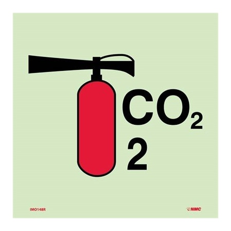 Nmc Symbol Fire Extinguisher Co2 Imo Label, 6 in Height, 6 in Width, Glow Rigid Laminated IMO148R